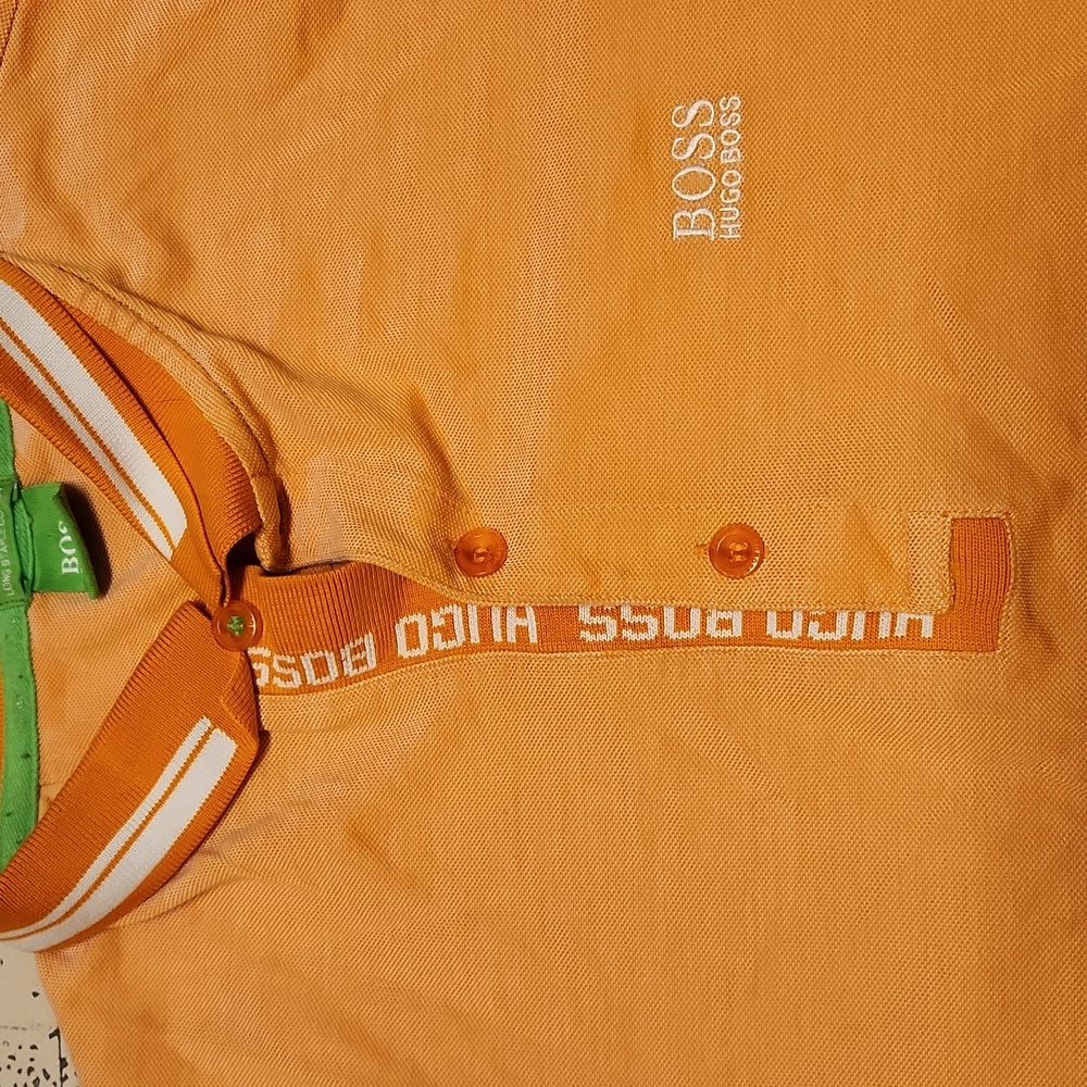 Hugo Boss Orange & White logo Tape Spellout Slim Fit Polo Shirt - Picture 3 of 12